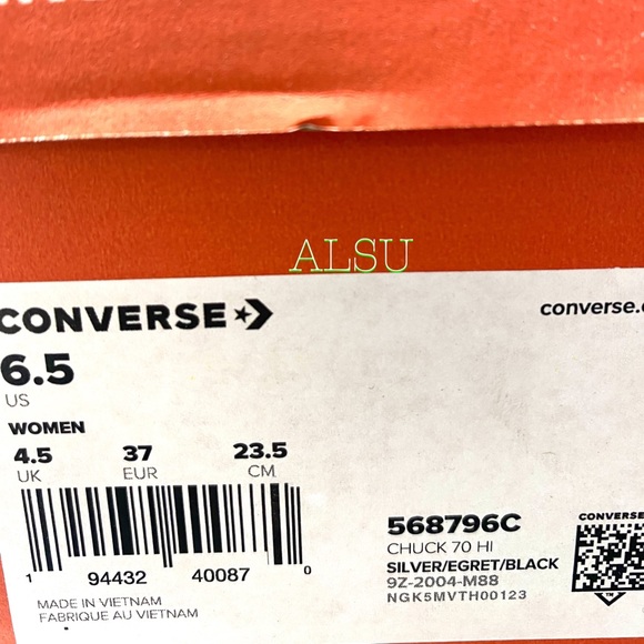 Converse Chuck 70 High Grey Silver Women Sneakers 568796C - Picture 7 of 8
